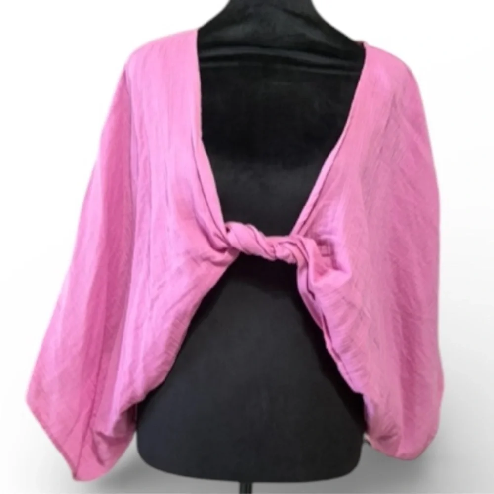 Free People Linen Twist Front Cropped Top in Orchid, Magenta OS - Picture 2 of 9